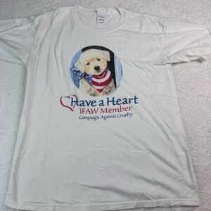 Vintage Y2K Dog T-Shirt Mens Large Crewneck Have A Heart IFAW Member Print White